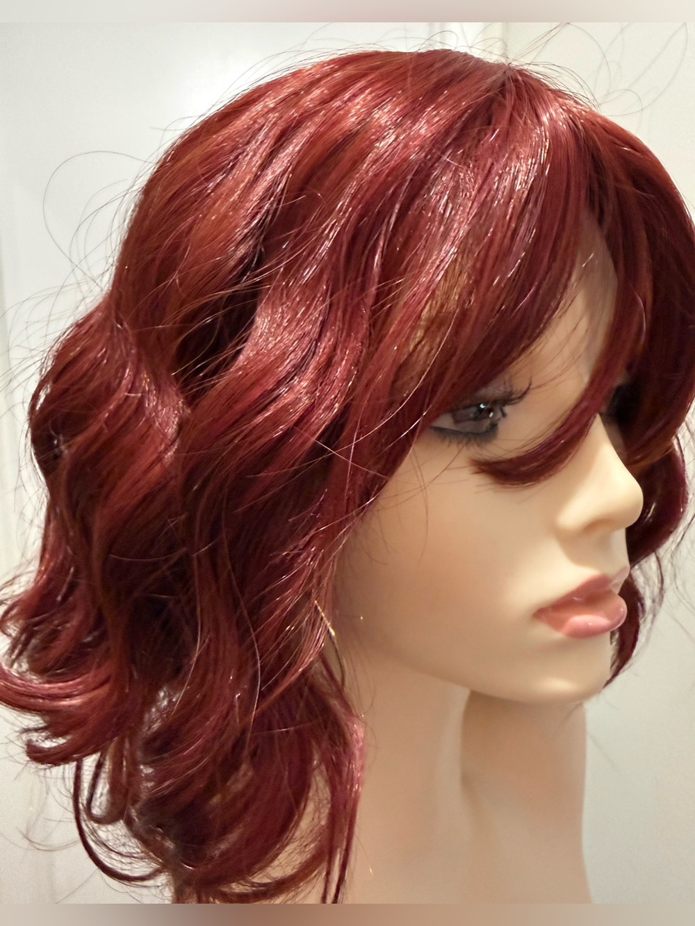 HAIR, 12” Wavy with Bangs, Burgundy/Wine